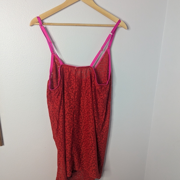 Cacique Red Lace Slip‎ Chemise | Hot Pink Trim | Size 18/20 - Picture 4 of 4
